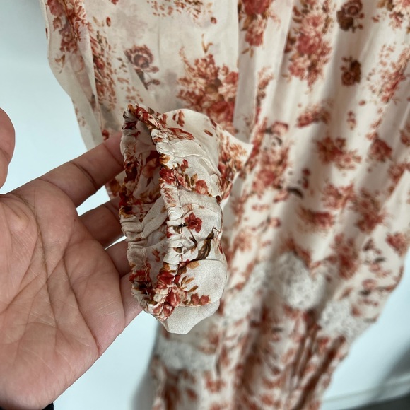 Cami NYC Francie Lace Trimmed Floral Boho 100% Silk Chiffon Maxi Dress Sz Small - Picture 7 of 10